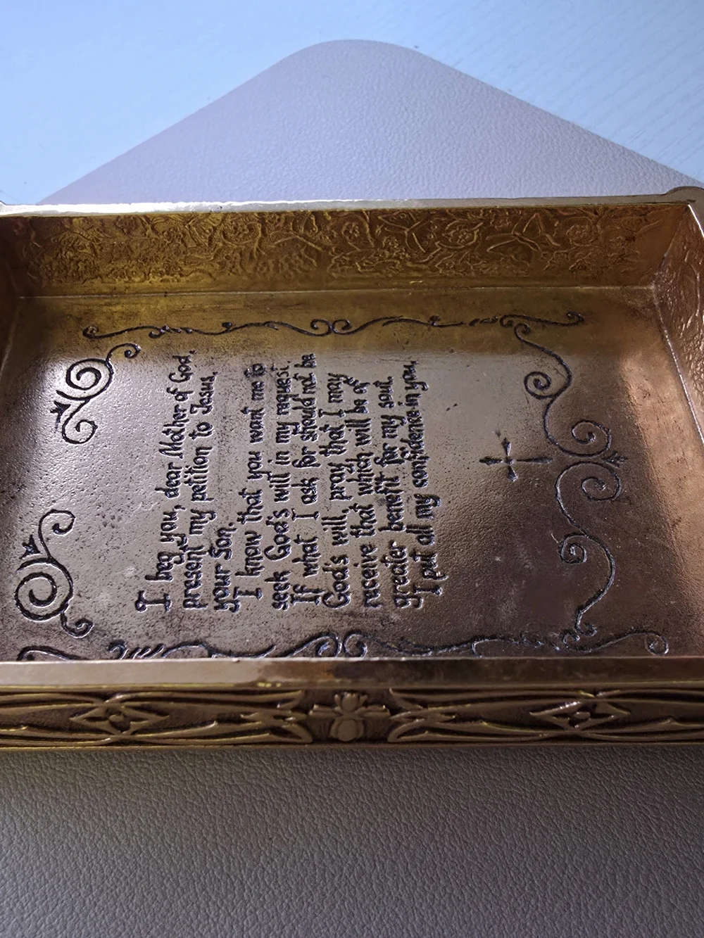 Gold Decorative Trinket Tray with Script Prayer